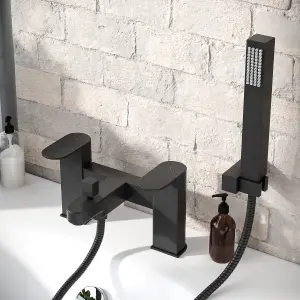 Nes Home Kento Mono Basin Mixer, Bath Mixer, Handset & Waste Matte Black