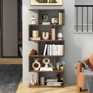 Costway 5-tier Bookcase S-Shaped Bookshelf Wooden Storage Display Rack