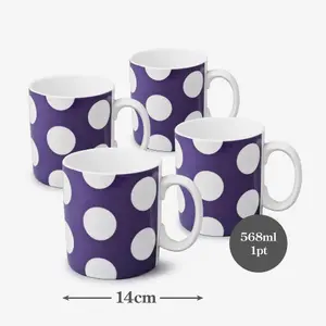 WM Bartleet & Sons Porcelain Spotty Large 1 Pint Mug, Set of 4 Purple