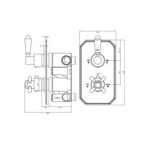 ENKI Regent Antique Brass Traditional Crosshead 2-Outlet Brass Thermostatic Shower Head & Handshower Kit 8"