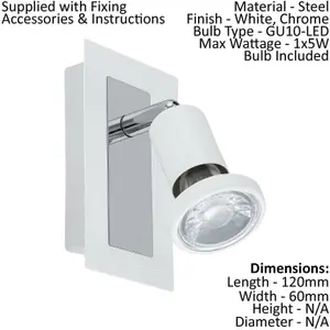 Wall Spot Light White & Chrome Back Plate & Shade Rocker Switch Bulb GU10 1x5W