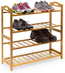 MantraRaj 4 Tier Bamboo Shoe Rack Storage Shelf Footwear Rack Wooden Storage Shelves Plants Shoe Storage Organizer Entryway Shelf