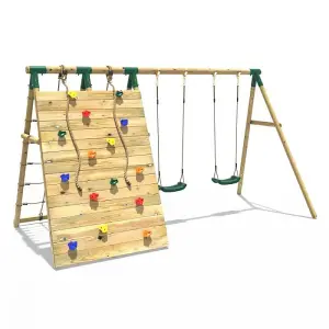 Rebo Beat The Wall Wooden Swing Set with Double up & Over Climbing Wall -Capstone