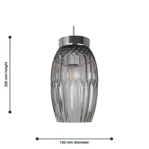 First Choice Lighting Facet Chrome with Smoke Faceted Glass Pendant Shade