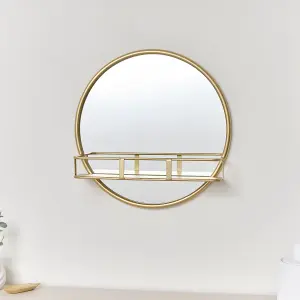 Melody Maison Round Gold Mirror With Shelf - 50cm x 50cm