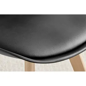 Stolm Bright Moulded Plastic Dining Chair with Wooden Legs and Foam Cushion Seat (Set of 2) Black