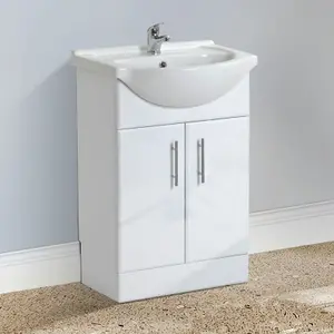 Nes Home Dyon 550mm Floor Standing Assembled Vanity Basin Unit White