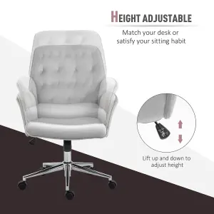 Vinsetto Velvet-Feel Fabric Office Swivel Chair Mid Back Computer Desk with Adjustable Seat, Arm - Light Grey