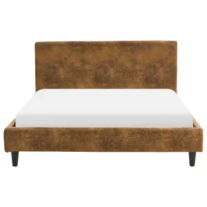 Faux Leather EU Double Size Bed Brown FITOU