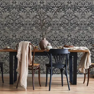 William Morris Rich Blue Strawberry Thief Metallic effect Smooth Wallpaper