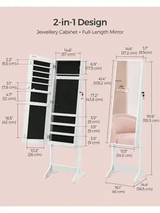 LED Jewellery Cabinet Lockable Wall/Door-Mount 2 Drawers White JBC93W