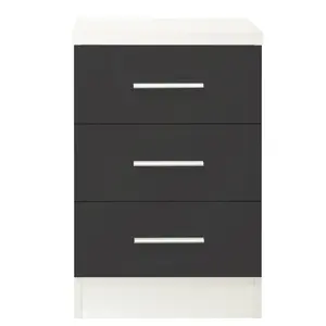 Eva 3 Drawer Bedside Table Matt White/Gloss Grey