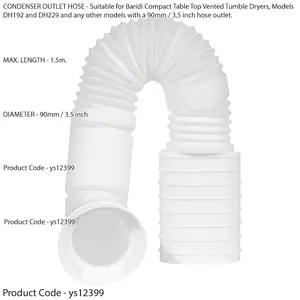 1.5 Meter Flexible Tumble Dryer Vent Hose - Compatible with 90mm Outlet Models