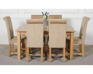 Oslo 150 x 90 cm Medium Oak Dining Table and 6 Chairs Dining Set with Washington Beige Fabric Chairs