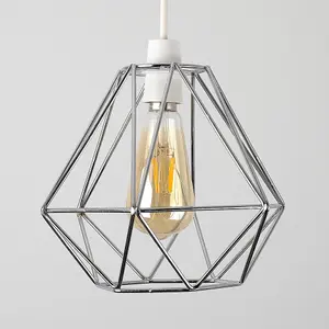 ValueLights Diablo Modern Geometric Silver Metal Basket Cage Ceiling Pendant Light Shade