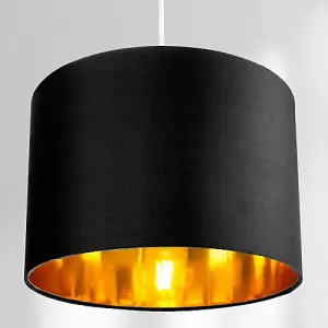 Contemporary Black Cotton 10 Table/Pendant Lamp Shade with Shiny Golden Inner