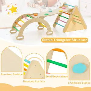 Costway 3-in-1 Triangle Climbing Set Wooden Toddler Climber with Reversible Ramp Arch