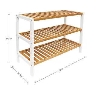 3 Tier Bamboo Shoe Storage Stand Shelf Organiser - Made Of 100% Eco-Friendly And Durable Natural Bamboo