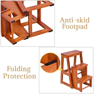 Costway 3 Tier Wood Step Stool Indoor Folding Step Ladder