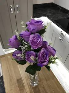 Best Artificial 9 Head Purple Rose Flower Spray