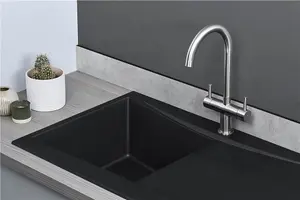 Liquida SEV860BL 1.0 Bowl Composite Reversible Black Kitchen Sink And Waste Kit