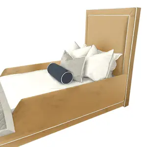 Ella Kids Bed Plush Velvet with Safety Siderails- Beige