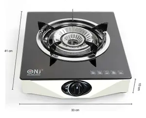 NJ NGB-S1 Portable Gas Stove 1 Burner Black Glass Indoor Gas Cooker LPG 4.2kW