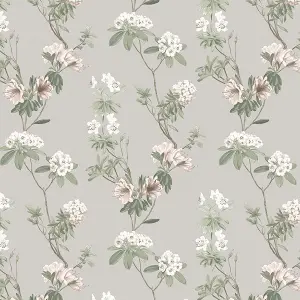 GoodHome Rubin Light grey Floral Textured Wallpaper