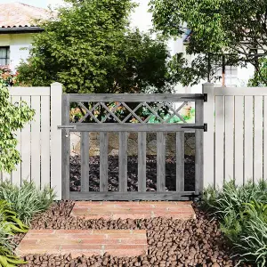 Grey Outdoor Cross Top Wooden Garden Gate Pedestrian Fence Yard Door with Accessory Kit,120cm x 90cm