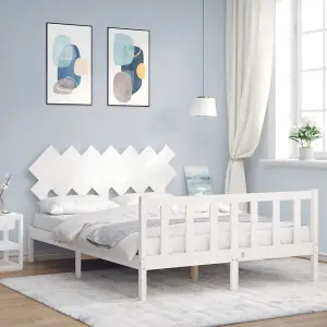 Berkfield Bed Frame with Headboard White King Size Solid Wood