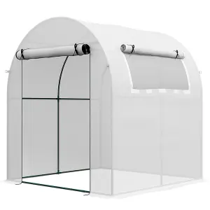 Outsunny Walk in Polytunnel Greenhouse with Roll-up Window and Door, White