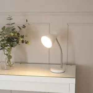 ValueLights Keela White Adjustable Flexi Neck Desk Lamp Task Reading Light for Living Room office - LED Bulb Included