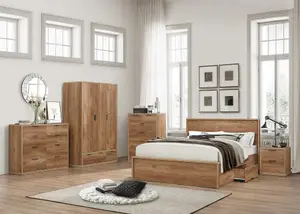 Rustic Oak  4 Piece Furniture Set Wardrobe Chest of Drawers Bedsides Birlea Stockwell