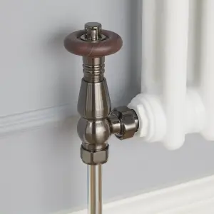 GoodHome Polished Black Traditional Angled Thermostatic Radiator valve & lockshield (Dia)15mm x ½"