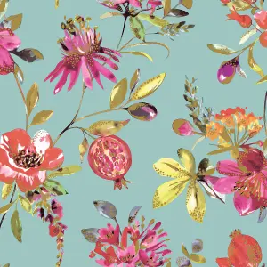 Holden Decor Melgrano Soft Teal Contemporary Floral Smooth Wallpaper