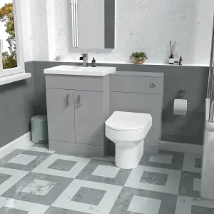 Nes Home 1100mm Grey Vanity Basin Cabinet, WC Unit & Back To Wall Toilet