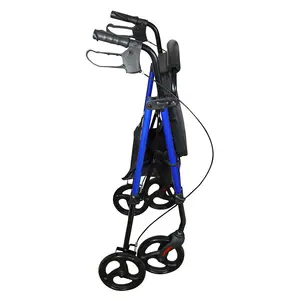 4 Wheeled Rollator - Foldable Height Adjustable Mobility Aid Walking Frame with Seat & Storage Bag - H81-105 x W57 x D90cm, Blue