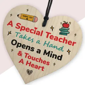 Red Ocean Handmade Wooden Hanging Heart Plaque Gift for Special Teacher - Thank You Keepsake Gift For Teacher