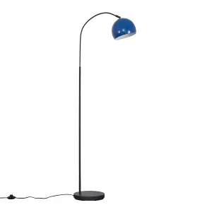 ValueLights Designer Style Dark Grey Curved Stem Floor Lamp With Navy Blue Dome Shade Complete With 6w LED GLS Bulb In Warm White