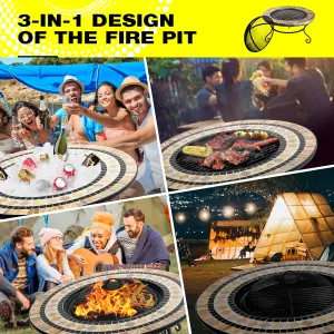 Homeology Fireology BELUGA Opulent Garden Fire Pit Brazier, Coffee Table, Barbecue and Ice Bucket - Marble Finish