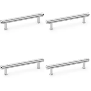 4 PACK - Knurled T Bar Pull Handle - Polished Chrome - 128mm Centres Premium Drawer Door