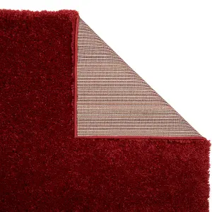 Modern Easy to Clean Red Plain Shaggy Rug for Dining Rug-60cm X 120cm