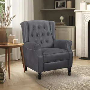 Faux Leather Suede Grey Marianna Manual Recliner Wingback Chair