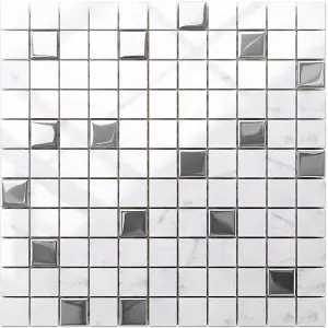 Glass mosaic on mesh for bathroom or kitchen 300mm x 300mm - Silver Marble