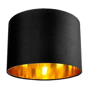 Contemporary Black Cotton 10 Table/Pendant Lamp Shade with Shiny Golden Inner