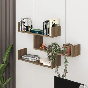 Summer-Louise 3 Piece Floating Shelf Wall Mounted Bookcase Dark Oak