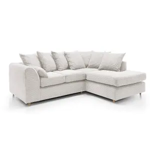 Jumbo White Cord Right Facing Corner Sofa for Living Room with Thick Luxury Deep Filled Cushioning