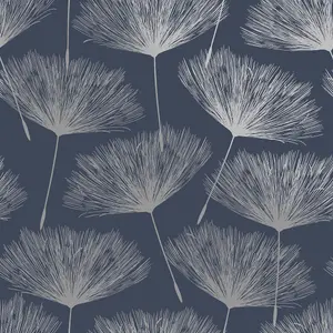 Holden Decor Glistening Fleur Navy Linear Floral Smooth Wallpaper