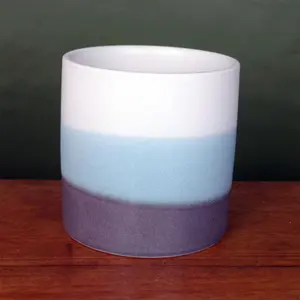 Blue Grey Stripe Ceramic Planter Plant Pot