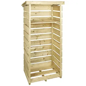 Charles Bentley FSC Wooden Single Tall Log Store Firewood Garden Storage Unit